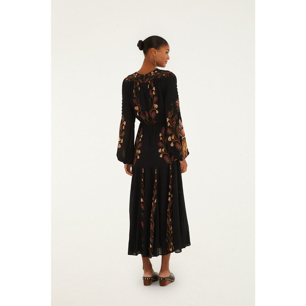 Farm Rio Black Berry Garden Long Sleeve Pleated Maxi Dress Size S - Picture 4 of 12